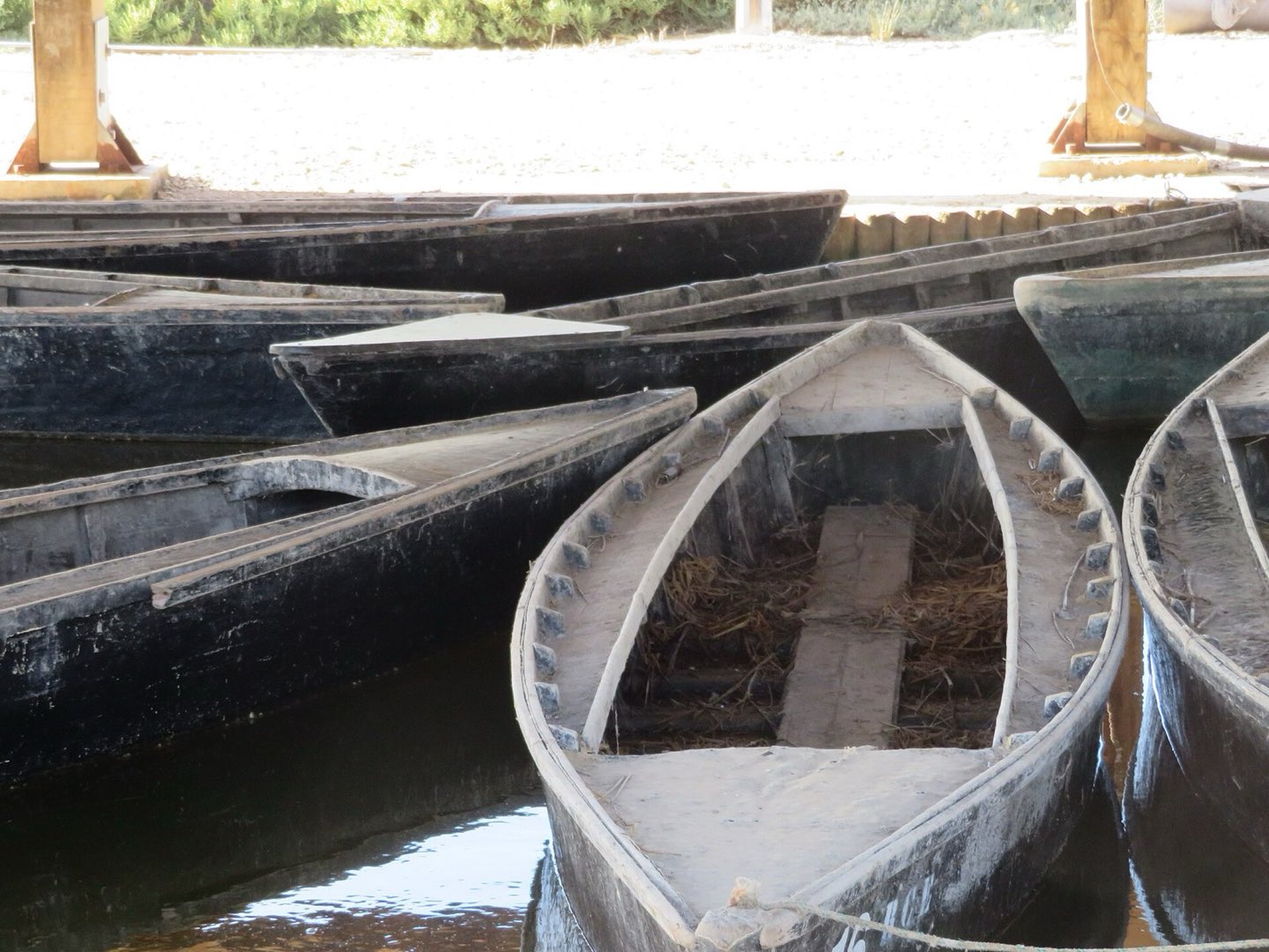 Barca de madera varada en la orilla del Delta del Ebro